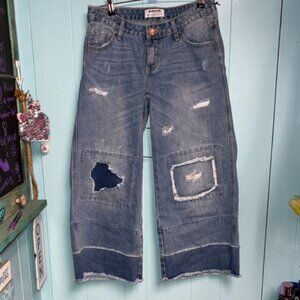 One Teaspoon Blue Distressed Wide Leg Culottes